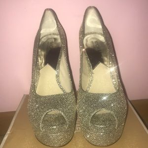 Michael Kors Silver Glitter Milan Platform Heels